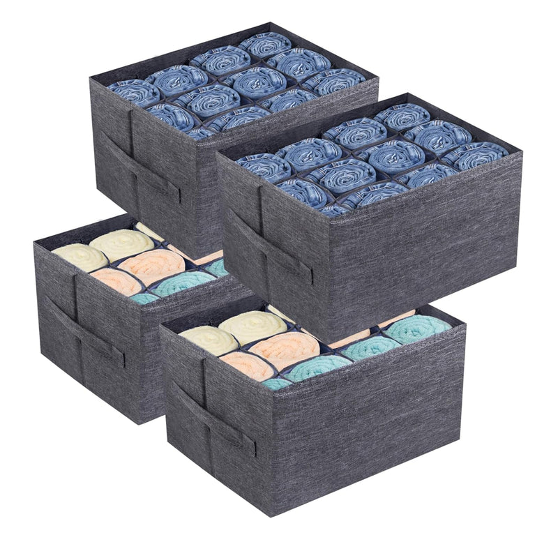 4Pcs Closet Organizers And Storage Bins For Clothes - 12 Cell Drawers Organizer