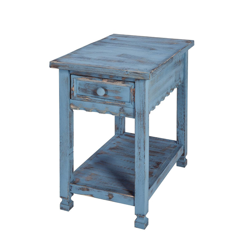 Rustic Cottage Chairside End Table With 1 Drawer And 1 Shelf, Blue Antique