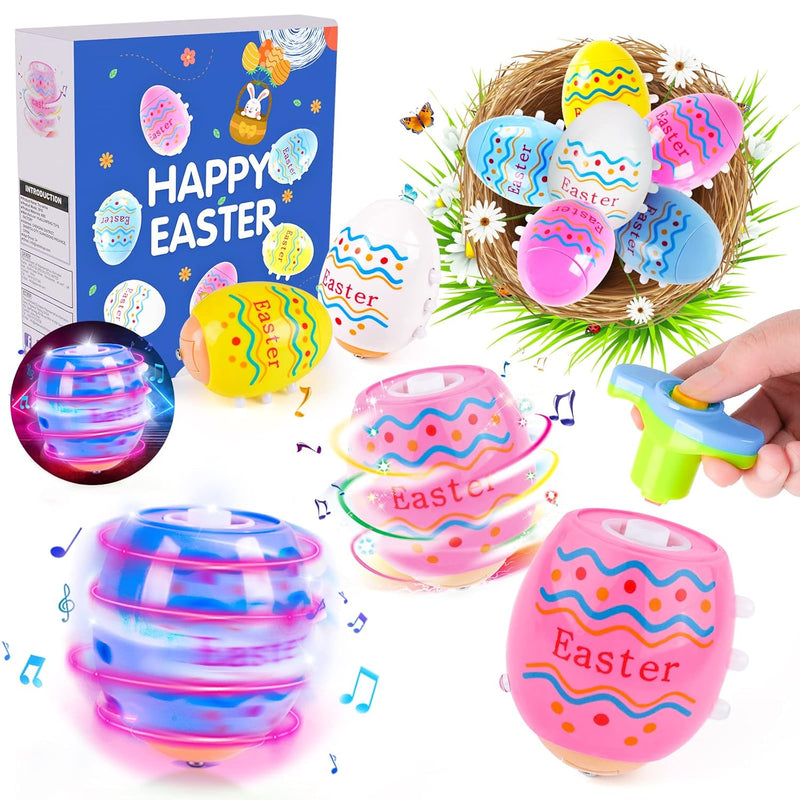 Easter Toys Eggs For Kids 6 Pack Lighting & Spining & Singing Plastic Colorful