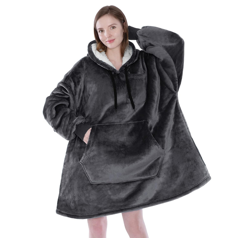Blanket Hoodie For Women Grey, Sherpa Wearable Blanket Men, Cozy Oversized Swe