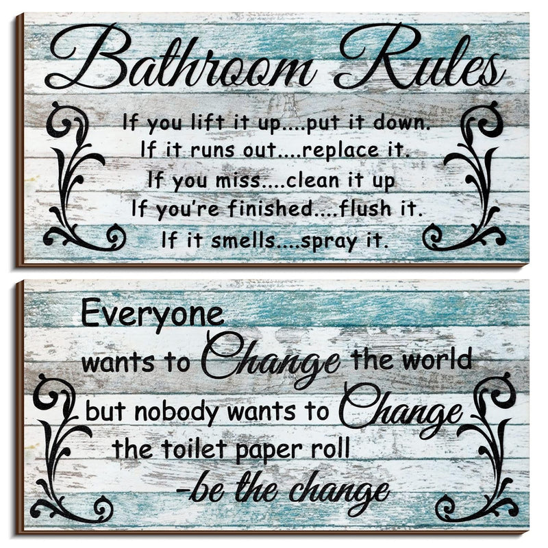 2 Pieces Wall Decor , Bathroom Rules Flower Wall Art, Funny Ocean Beach Farmho