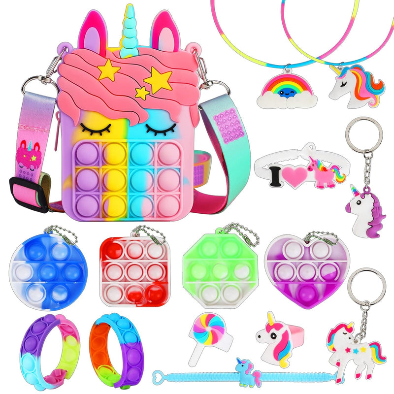 Fidget Purse, Pop Fidget Push It Bubble Popper Unicorn Bag With Bulk Fidget Br
