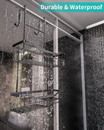 Hanging Shower Caddy Over the Door with Soap Holder, No Drilling Adhesive Shower Organizer with 11 Hooks, Rustproof & Waterproof 304 Stainless Steel Shower Shelves for Bathroom - Black