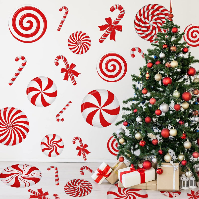 30Pcs Christmas Wall Stickers Red White Candy Floor Stickers Assorted Sizes Pe