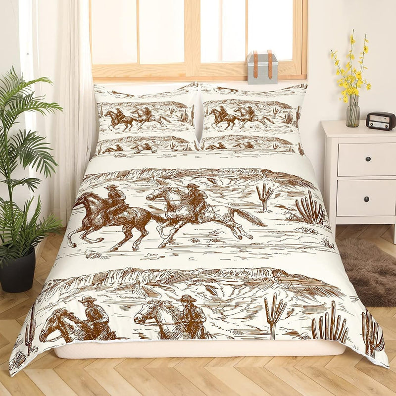 Western Duvet Cover Full Size Cowboy Bedding Set American Wild West Desert Han