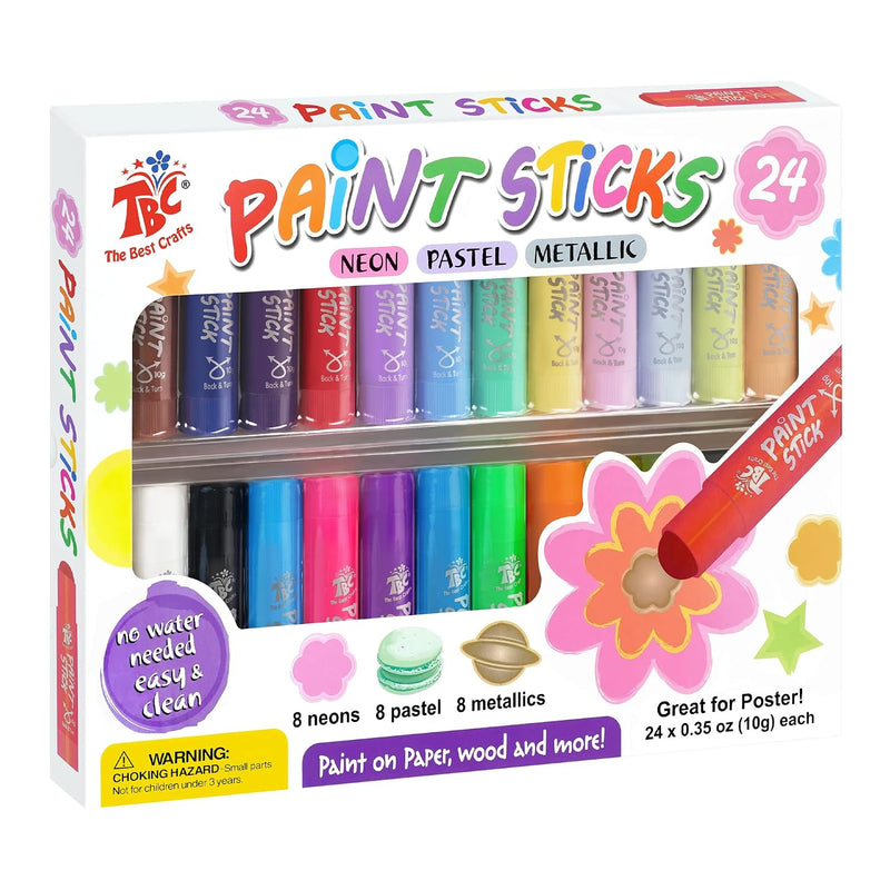 24 Colors Mixed Pack Washable Tempera Paint Sticks for Kids and Students