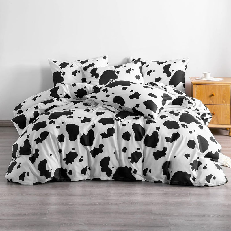 Microfiber King Duvet Cover Set, 3 Pieces Ultra Soft Cow Printed Comforter Cov