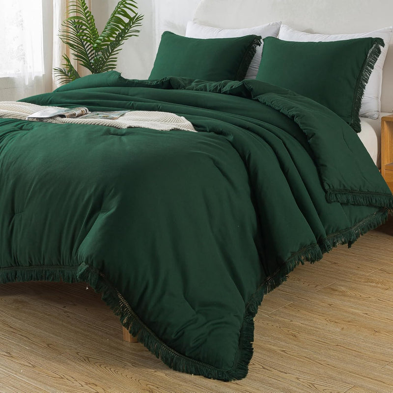 Dark Emerald Green Comforter Set California King, Cal King Boho Lightweight Be
