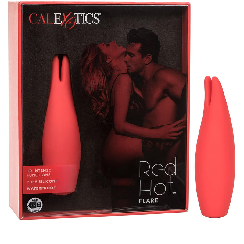 Red Hot Flare - 10-Function Waterproof Vibrator – Rechargeable Silicone Compact Teaser Vibe – Adult Sex Massager For Couples - Red