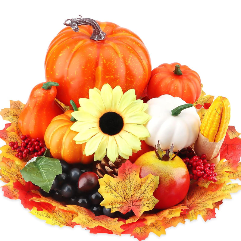 117 Pcs Halloween Artificial Pumpkins Decoration Set, Mixed Autumn Harvest Tab