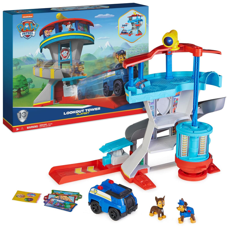 PAW Patrol Lookout Tower Playset with Toy Car Launcher, 2 Chase Action Figu