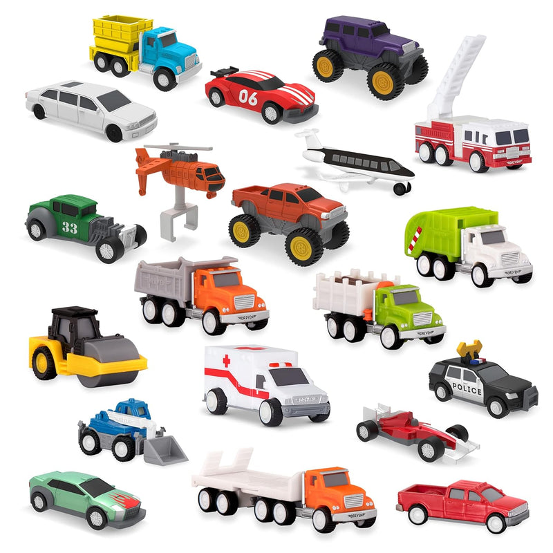 Pocket Fleet 2 20 Packs Mini Toy Vehicles Race Car, Construction Trucks, Po