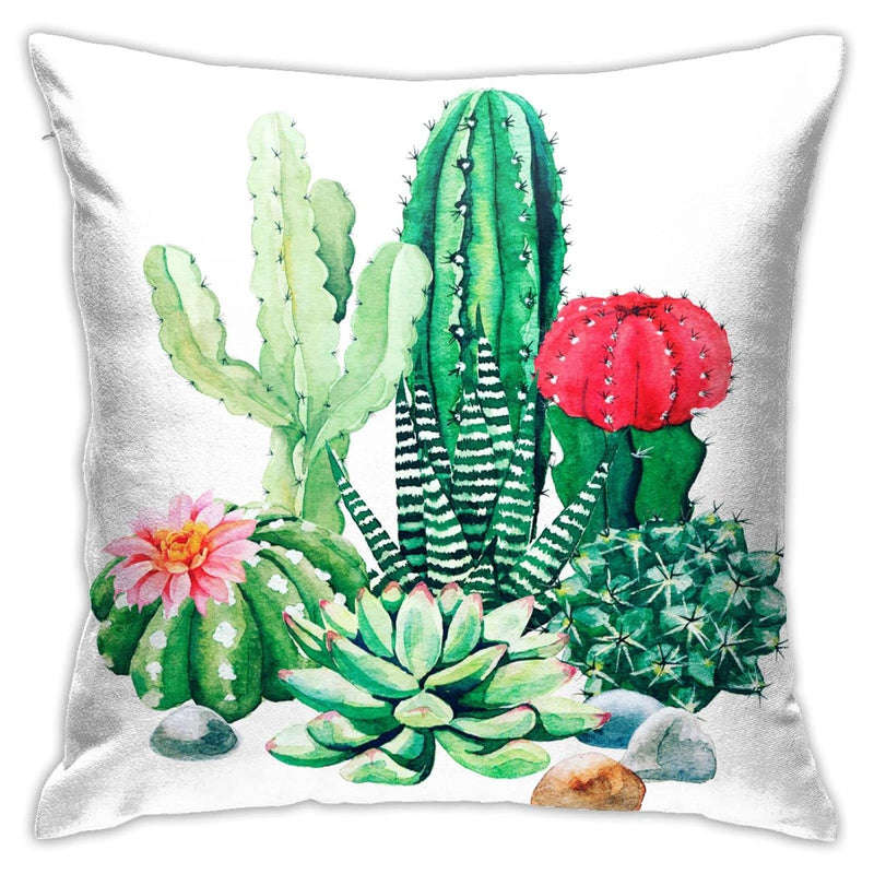Cactus Throw Pillow Covers Green Plant Cactus Watercolor Red Pink Stone Square
