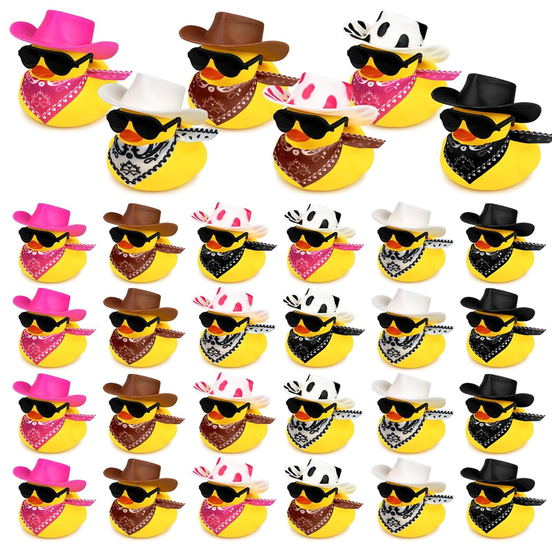 24 Sets Disco Cowboy Rubber Ducks With Scarf Hat And Sunglasses Mini Bath D