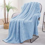 Large Flannel Fleece Throw Blanket, 50X70 Inches Soft Jacquard Weave Leaves Pattern Blanket For Couch, Cozy, Warm, Lightweight And Decorative Baby Blue Blanket