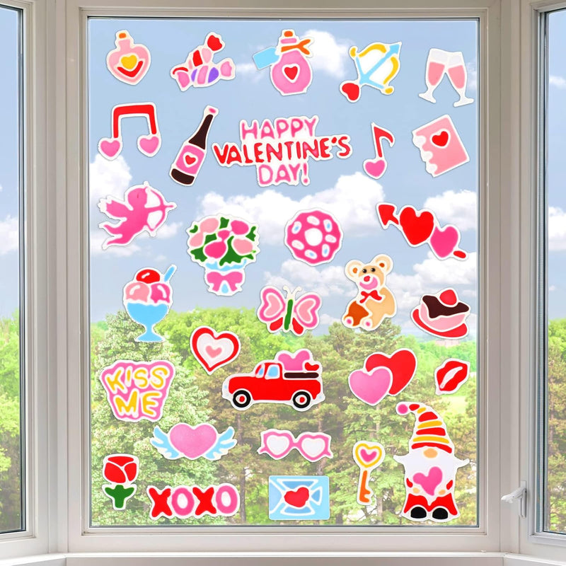 30 Pcs Happy Valentine'S Day Window Gel Clings Valentine Heart Love Kiss Me Wi