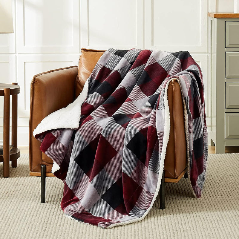 Sherpa Fleece Blanket Plaid Blanket Super Soft Blankets & Throws For Couch, Re