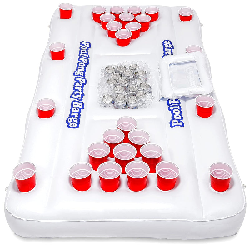 Original Pool Party Barge Floating Beer Pong Table With Cooler And Cup Hold