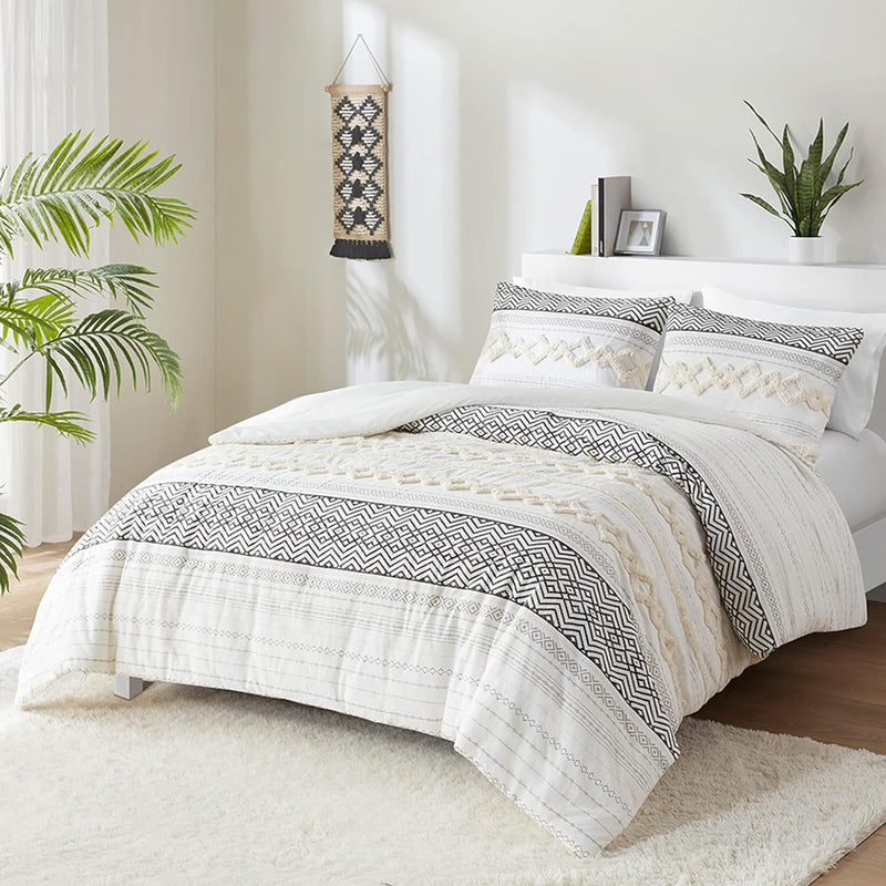 Farmhouse Bedding Comforter Sets, Ivory Full/Queen Size Boho Bed Set,Cotton To