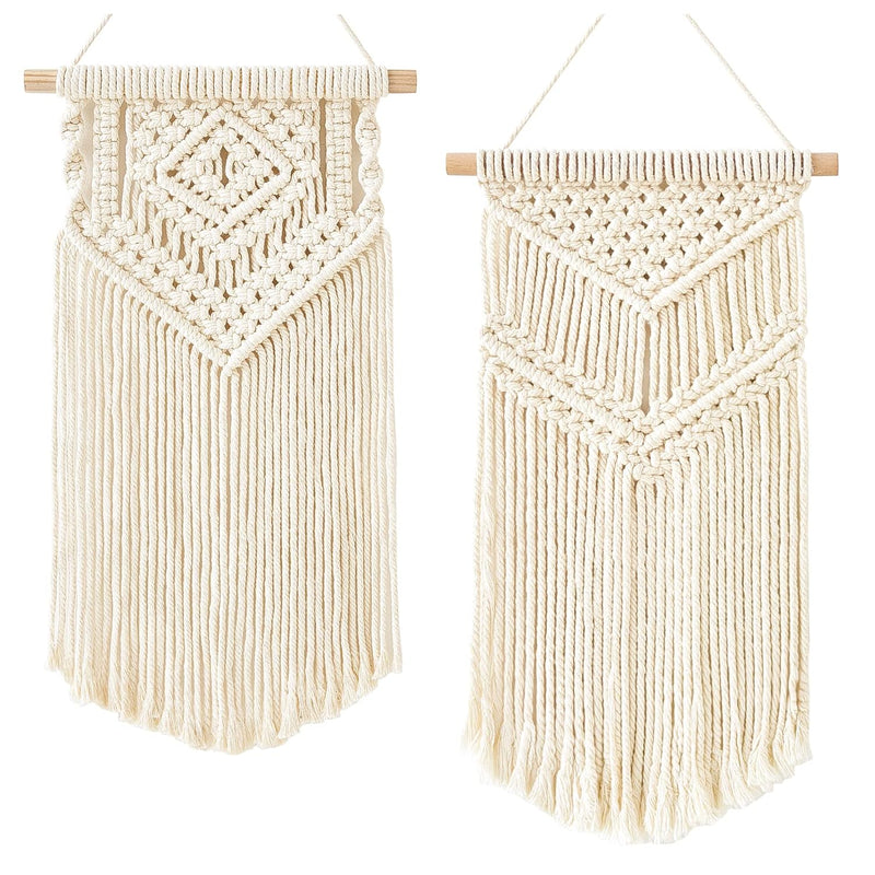 2 Pcs Macrame Wall Hanging Small Woven Tapestry Wall Art Decor - Beautiful For