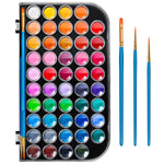 48 Color Solid Watercolor Paint Set with 3 Wooden Brushes for Adults and Kids