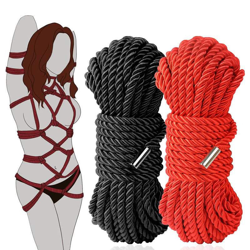 Bdsm Bondage Shibari Sex Rope - Bdsm Beginner Set Kit Adult Fetish Bondage Restraints Set Sex Toys For Women, Men & Couples, 32 Feet 8Mm (Black, Red)