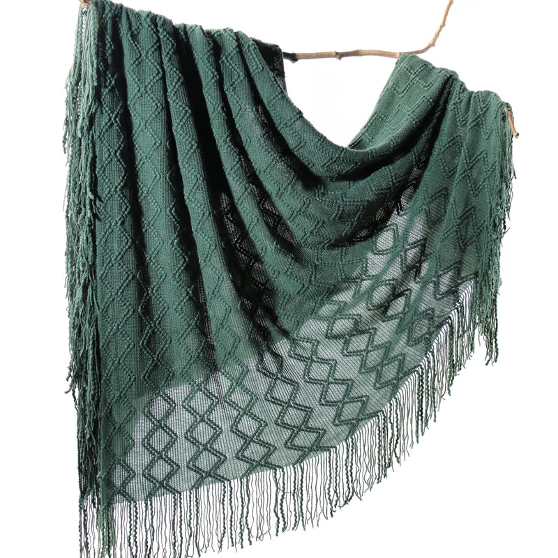 Green Throw Blanket For Couch - Soft Fall Boho Throw Blanket, Cozy Waffle Knit