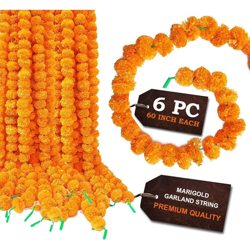 Satvik 6 Pc (5Feet/60 Inch) Artificial Marigold Flowers Garland For Puja India