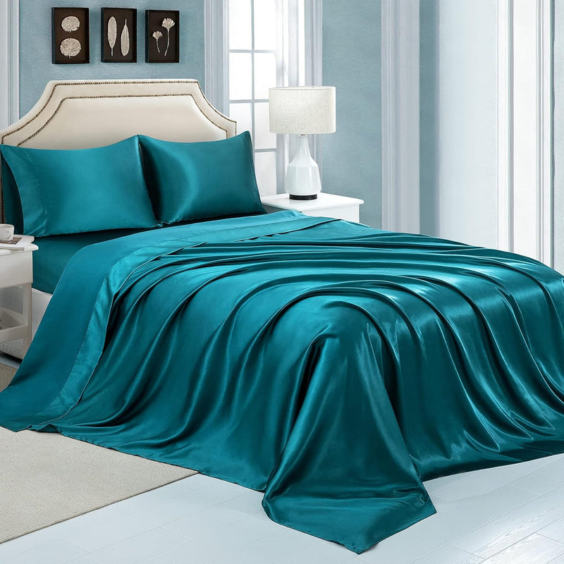 Silk Satin Bed Sheets, Full Size Sheets Set, Ultra Soft Silky Bedding Set With
