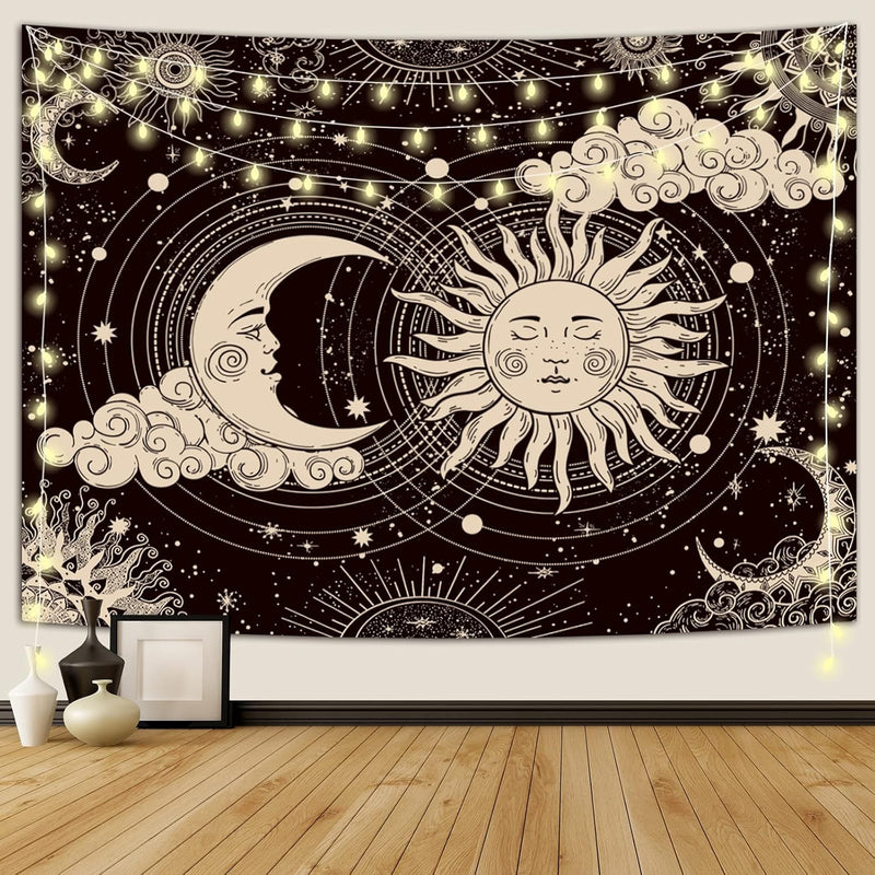 Sun And Moon Tapestry, Aesthetic Black Dark Spiritual Tapestries Mystic Burnin