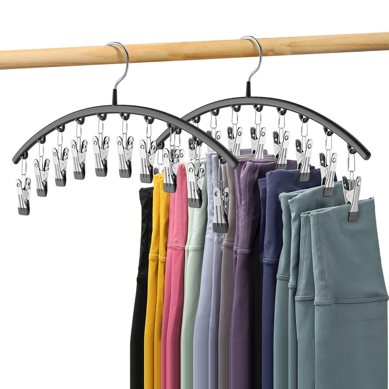 Legging Organizer For Closet, Metal Yoga Pants Hangers 2 Pack W/10 Clips Holds 2