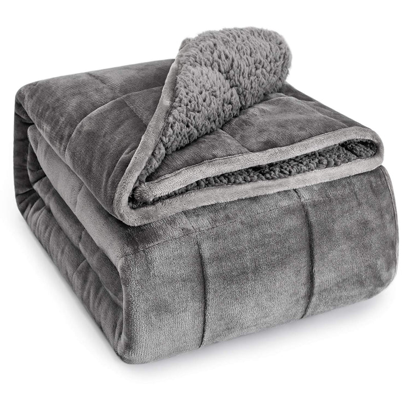 Sherpa Fleece Weighted Blanket For Adult, 15 Lbs Heavy Fuzzy Throw Blanket Wit