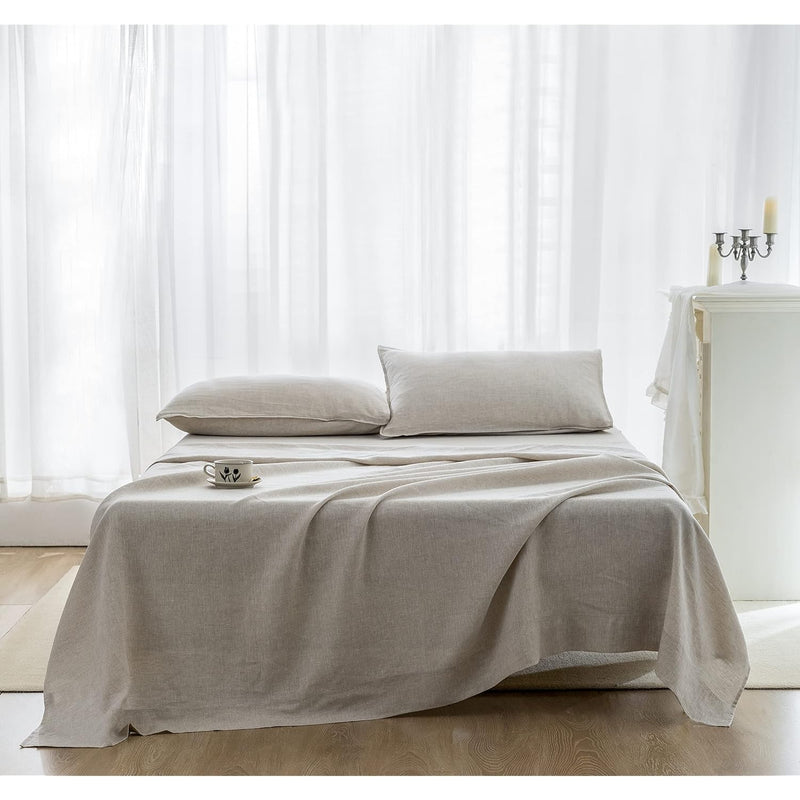 Linen King Size Sheets Set, 100% Stonewashed French Linen Bed Sheets Deep Pock