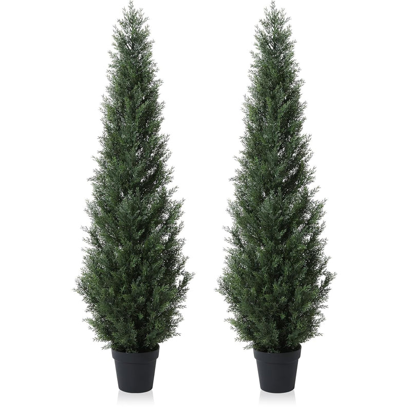 5Ft Artificial Cedar Topiary Trees For Outdoors Potted Fake Cypress Trees Faux