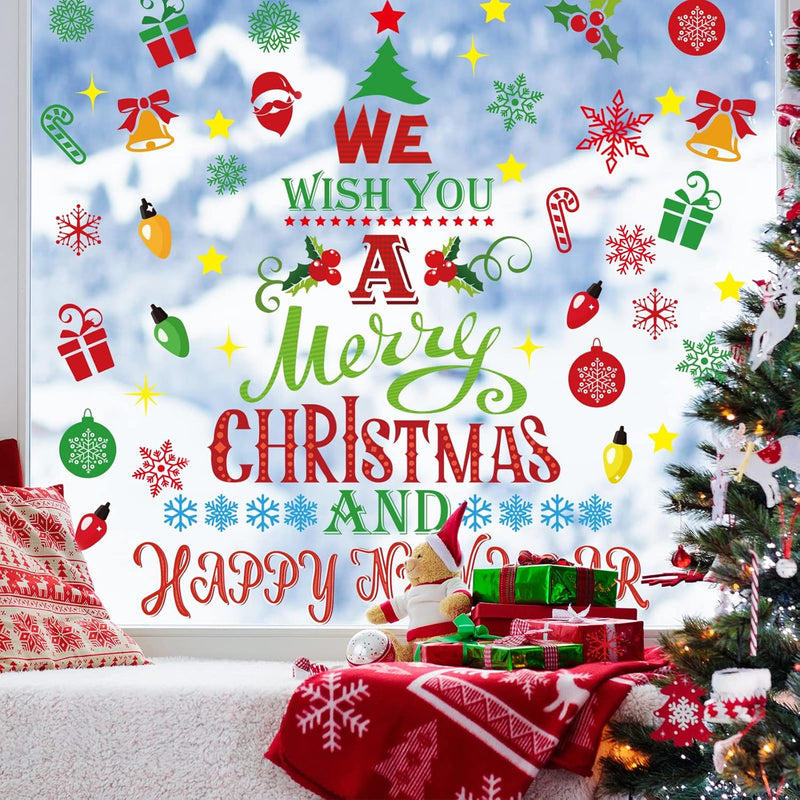 6 Sheet Christmas Window Clings Colorful Christmas Tree Window Decals Double-S