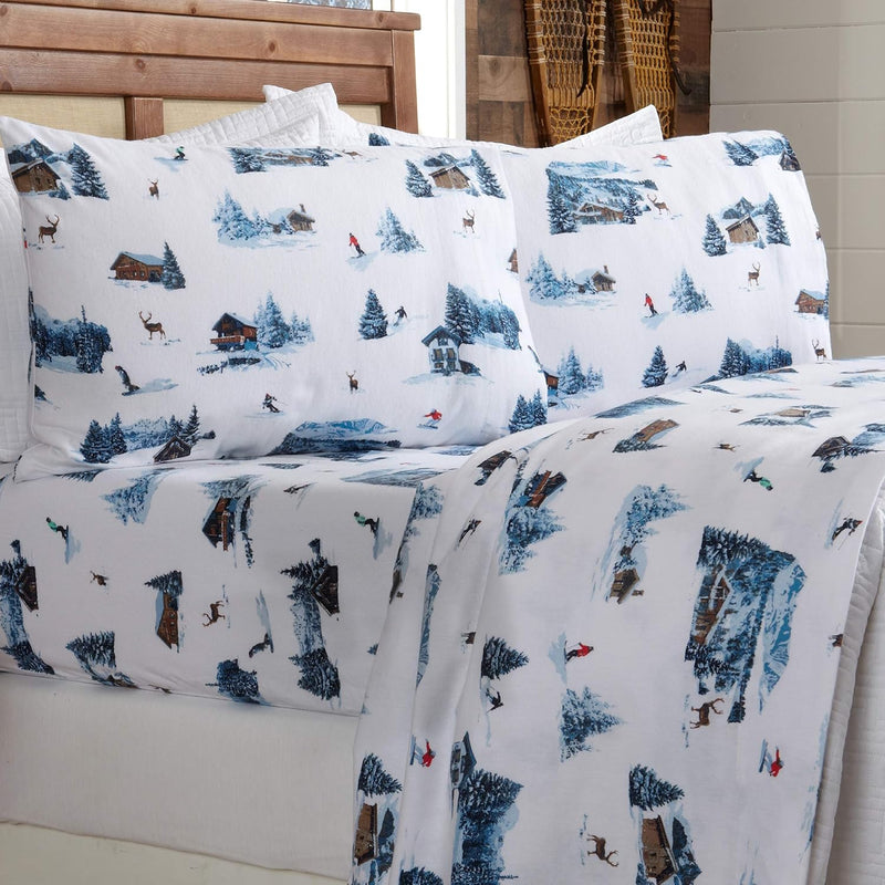 100% Turkish Cotton Queen Lodge Flannel Sheet Set | Deep Pocket, Soft Winter S