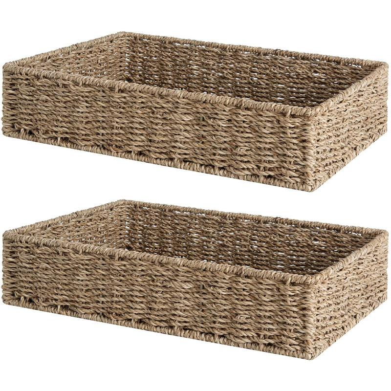 Large Storage Baskets, Seagrass Baskets For Shelves, Handwoven Wicker Baskets Fo