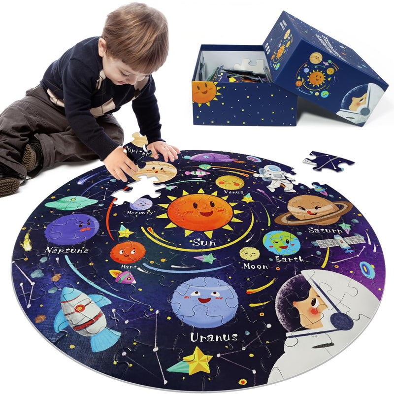 Solar System Puzzles For Kids Ages 4 8, 70 Piece Floor Puzzles Large Round
