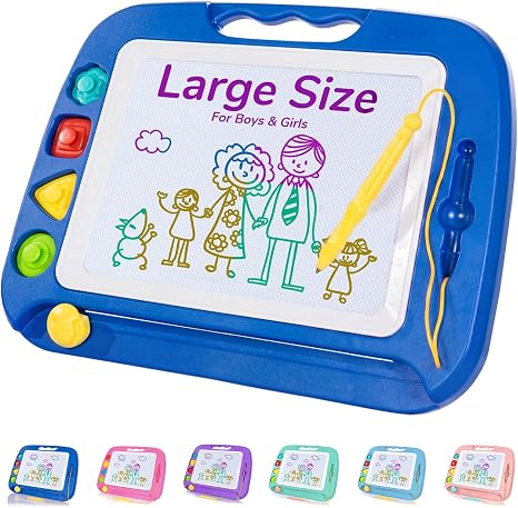 Large Magnetic Drawing Board for Kids with Secure Stamps