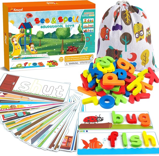 See and Spell Learning Toy with Wooden Letter Blocks for Kids Ages 3-6