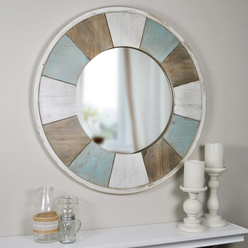 Cottage Timbers Accent Wall Mirror, 27", Aged Teal/Shabby White/Natural Wood
