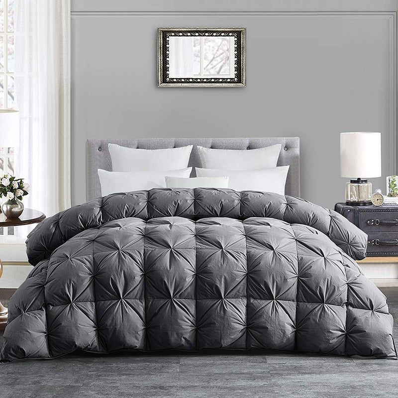 California King Feather And Down Comforter, 108 X 98 Inches Grey Pinch Pleat C