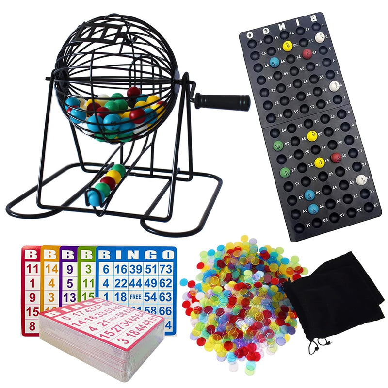 Yuanhe Deluxe Bingo Game Set - Metal Round Cage, 75 Colored Bingo Balls, 10