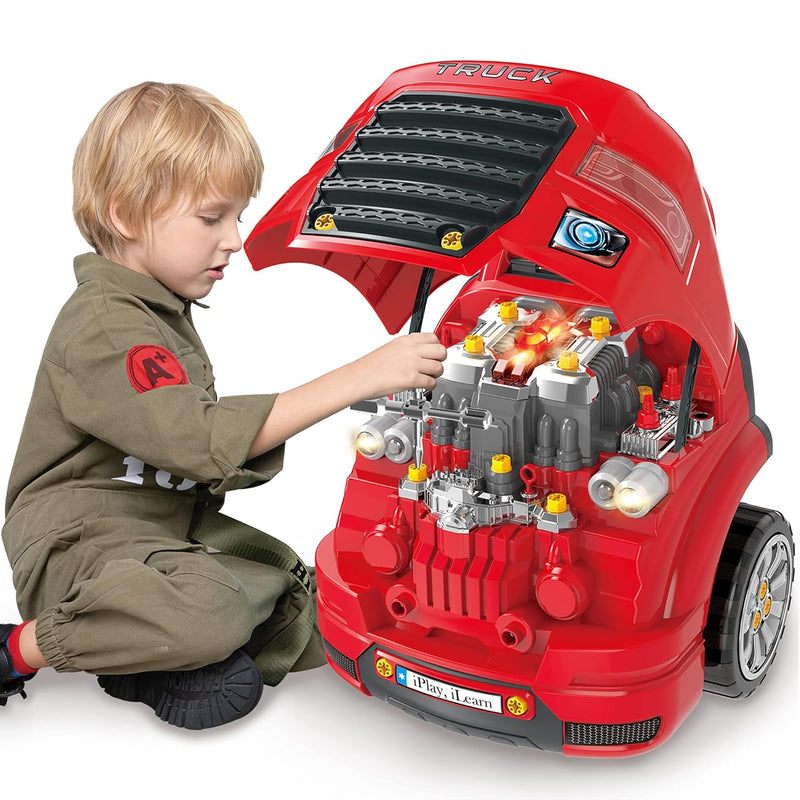 iPlay, iLearn Large Truck Engine Toy, Kids Mechanic Repair Set for 3-5 Yr T