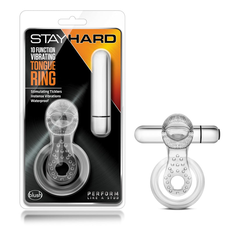 Stay Hard 10 Function Vibrating Tongue Cock Ring - Stimulates The Clit - Ball Stretcher Strap - Thicker, Longer, Harder, Bigger Erections - Male Enhancement Sex Toy
