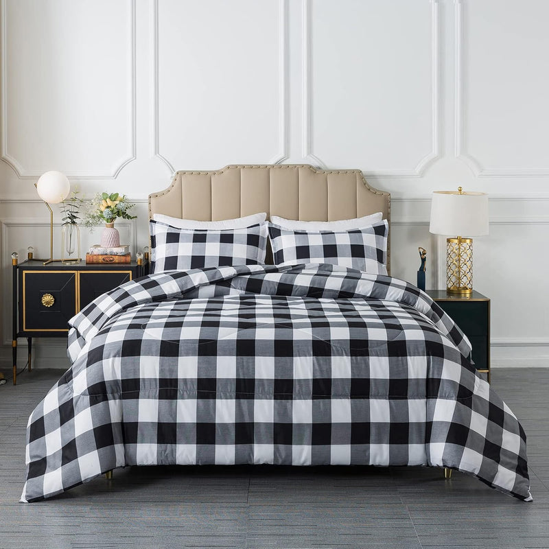 Black Plaid Comforter Set Twin, Black White Buffalo Check Plaid Comforter Bedd