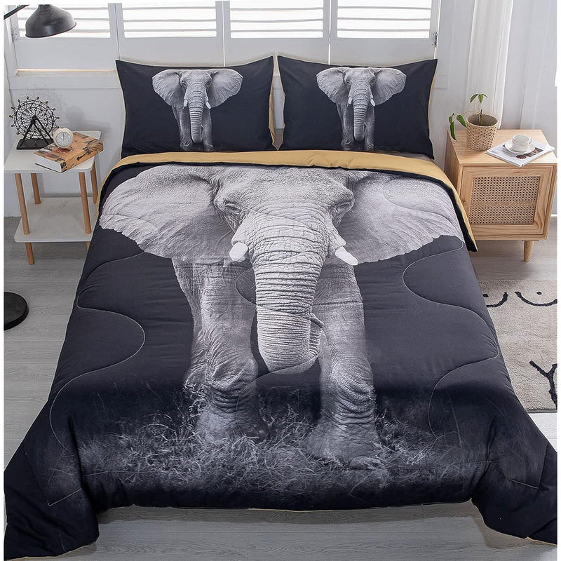 3D Elephant Comforter Set Black Elephant Queen Bedding Set Personalized Design