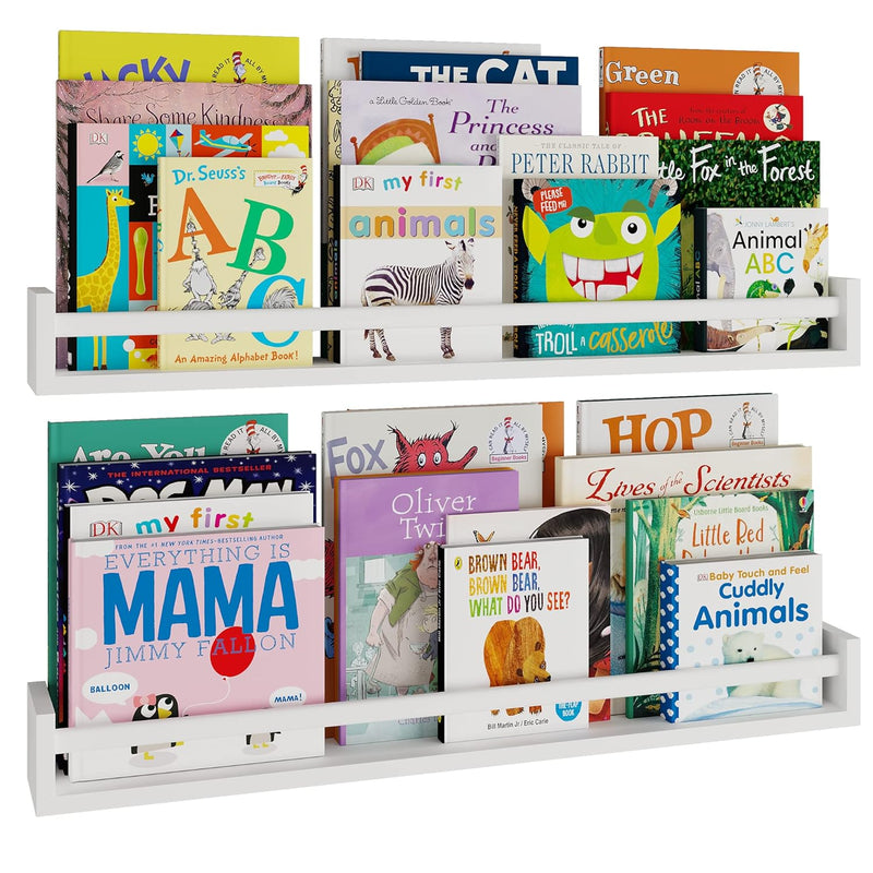 Utah 32" White Nursery Bookshelves Wall Mounted, Wood Floating Book Shelves Fo
