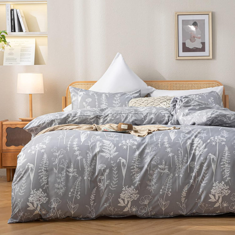 3Pcs Comforter Set Floral Comforter Set Bedding Set White Flower Printing On G