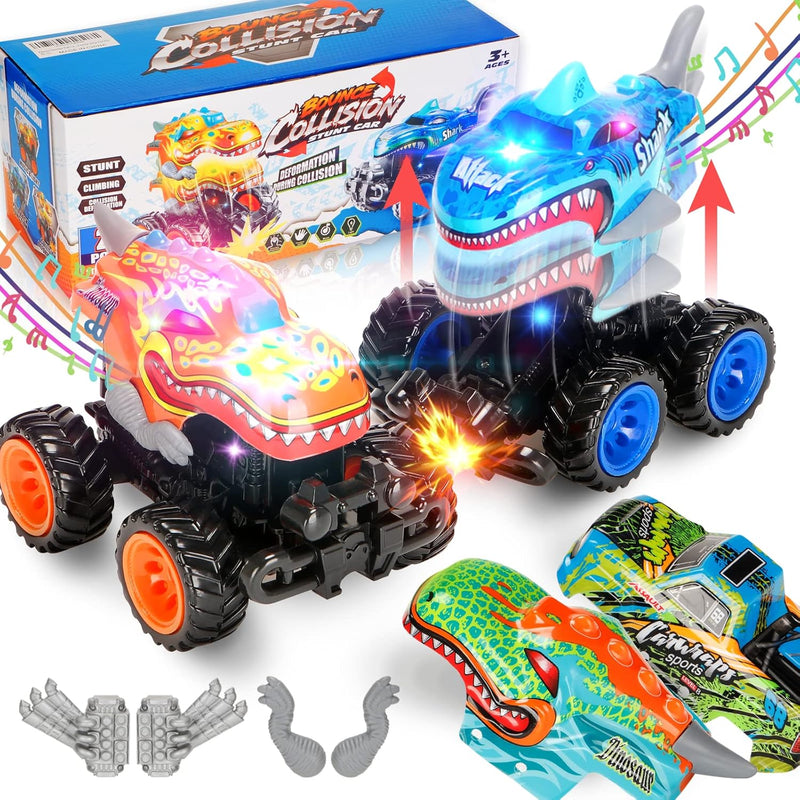 Exploding Monster Truck Toy With Interchangeable Dinosaur And Shark Bodies,